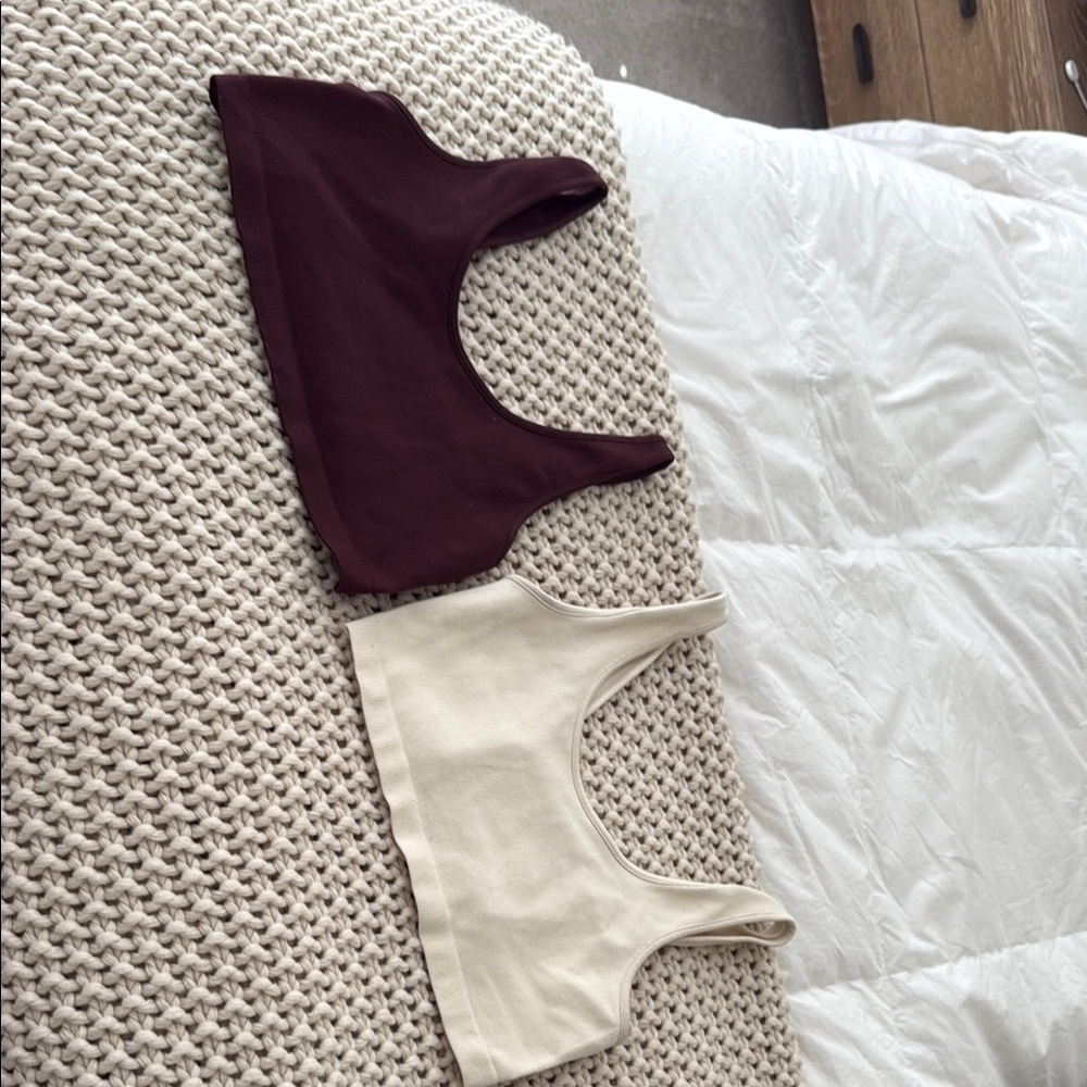 American Eagle Outfitters Crop Tops - Burgundy and Cream